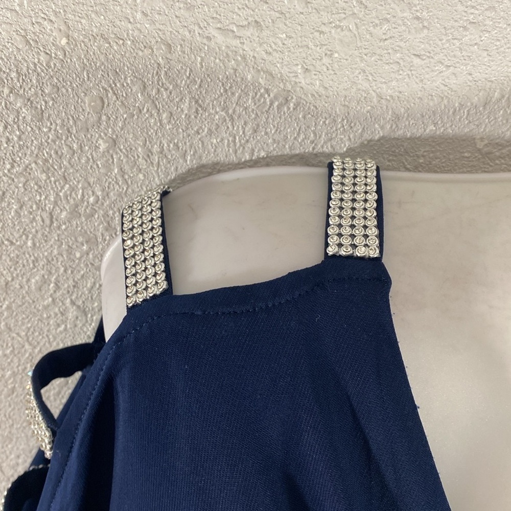 Alex Evenings Navy Blue Crystal Open Sleeve Blouson Maxi Gown Dress 6 - Picture 4 of 10